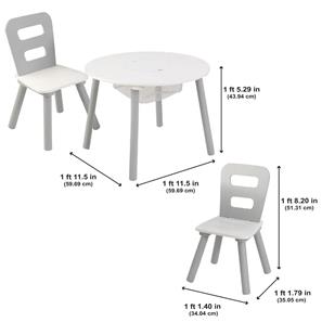 Kidkraft Runt lekbord med 2 stolar och förvaring, Grå/vitt-8
