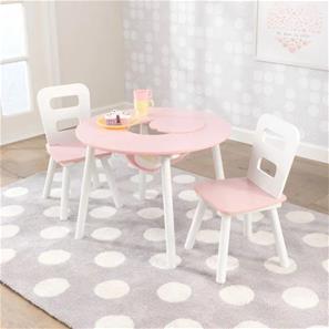 Kidkraft Runt lekbord med 2 stolar och förvaring, rosa/vitt-2