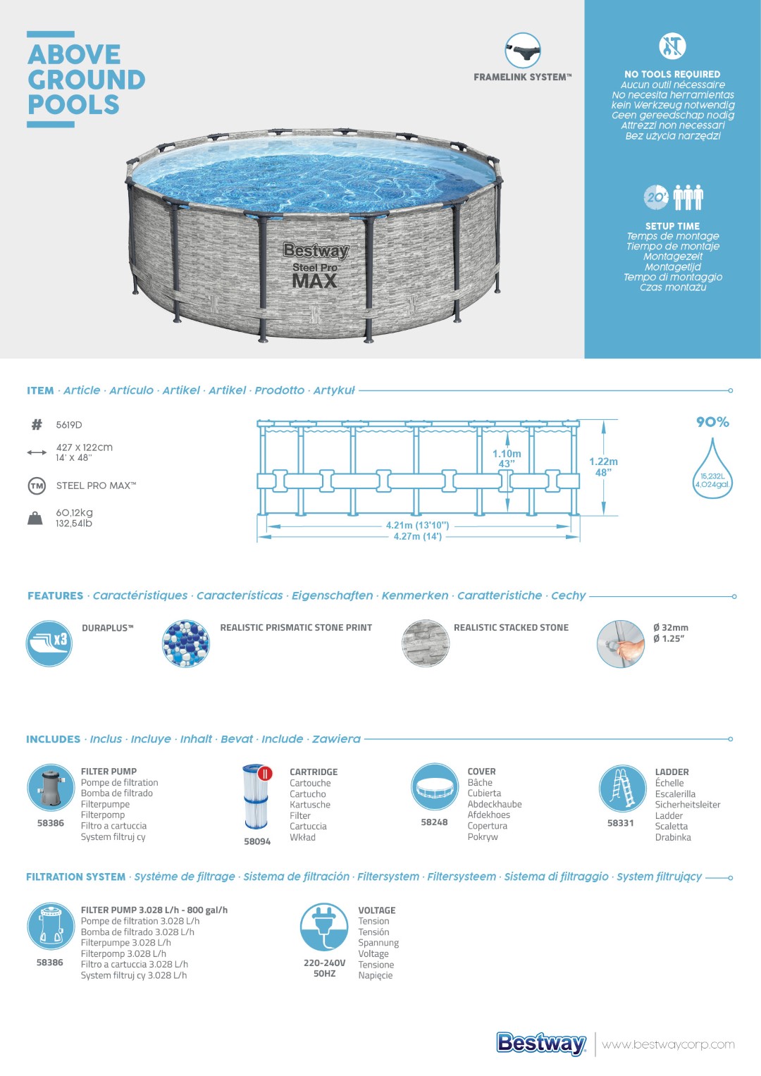 Bestway Steel Pro Max Frame Pool 549 x 122 cm m/pump, stege (Föråldrad
