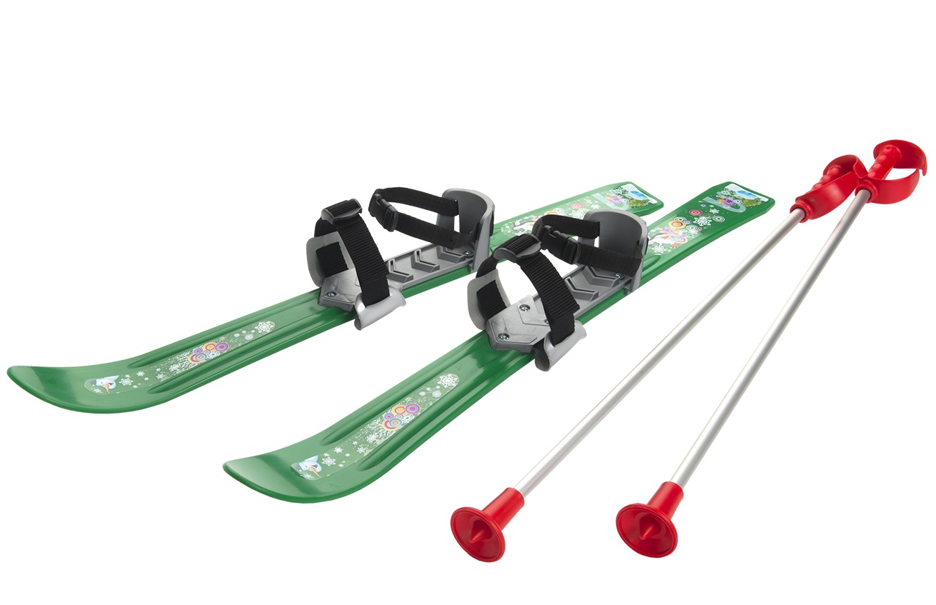 Skidor till Barn 70 cm med skidstavar, Grön (Föråldrad)
