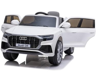 Audi Q8 elbil till Barn 12V, Vit m. Gummihjul +2.4G+lädersäte