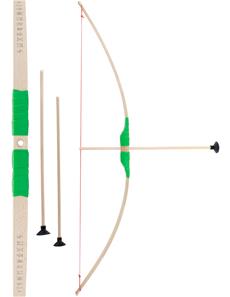 Barnbåge i bokträ med grön grepp + 3 pilar-2