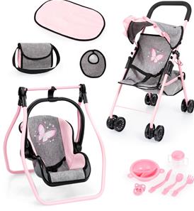 Bayer Design Buggy Klappvagn för dockor Megaset, grå/rosa