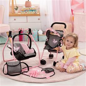 Bayer Design Buggy Klappvagn för dockor Megaset, grå/rosa-14