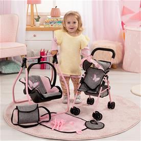 Bayer Design Buggy Klappvagn för dockor Megaset, grå/rosa-4