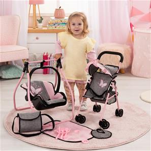 Bayer Design Buggy Klappvagn för dockor Megaset, grå/rosa-4