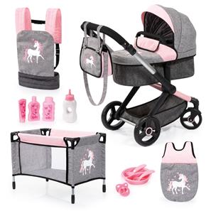 Bayer Design Kombi Dockvagn XEO deluxe-set, grå/rosa