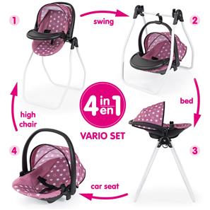 Bayer Design Vario 4-i-1 dockstol, säng, gunga och bilbarnstol Svart/Rosa-2