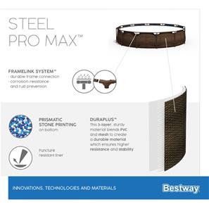  Bestway Steel Pro MAX Frame Pool 366x100cm Rattan m/pump, stege-8