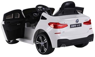 BMW 6 GT elbil till barn 12v Vit m/Gummihjul, 2.4G Remote, 12V7AH-3