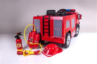 Brandbil Elbil till Barn 12V m/2.4G, Gummidäck, hjälm, vattenpistol, etc.-5