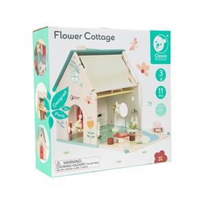 Classic World Blomsterstugan dockhus i trä med tillbehör-3