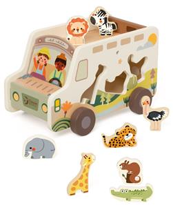 Classic World Safari-bil i trä med djur (från 18 månader)