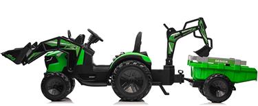 EL traktor  med frontskopa + grävmaskin + släpvagn för barn 21,6V Grön-2