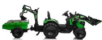 EL traktor  med frontskopa + grävmaskin + släpvagn för barn 21,6V Grön-4