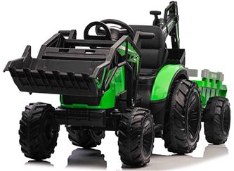 EL traktor  med frontskopa + grävmaskin + släpvagn för barn 21,6V Grön-6