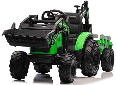 EL traktor  med frontskopa + grävmaskin + släpvagn för barn 21,6V Grön-6