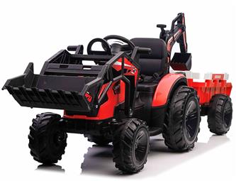EL traktor  med frontskopa + grävmaskin + släpvagn för barn 21,6V Rød
