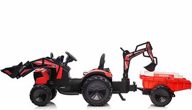 EL traktor  med frontskopa + grävmaskin + släpvagn för barn 21,6V Rød-2