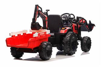 EL traktor  med frontskopa + grävmaskin + släpvagn för barn 21,6V Rød-3