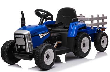 EL Traktor med trailer Blå 12V m/2.4G, konstlädersäte, Gummihjul