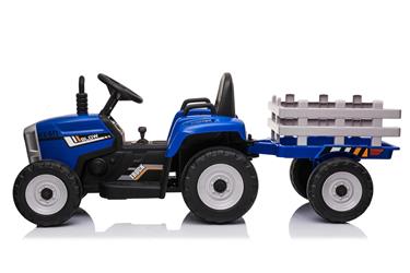 EL Traktor med trailer Blå 12V m/2.4G, konstlädersäte, Gummihjul-2