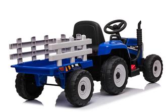 EL Traktor med trailer Blå 12V m/2.4G, lädersäte, Gummihjul-3