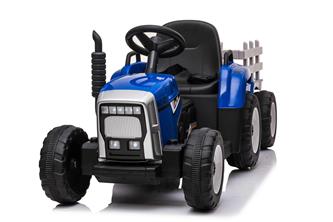 EL Traktor med trailer Blå 12V m/2.4G, konstlädersäte, Gummihjul-5