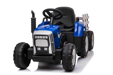 EL Traktor med trailer Blå 12V m/2.4G, konstlädersäte, Gummihjul-5