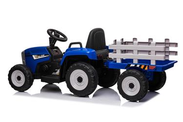 EL Traktor med trailer Blå 12V m/2.4G, lädersäte, Gummihjul-6