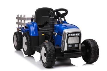 EL Traktor med trailer Blå 12V m/2.4G, konstlädersäte, Gummihjul-7