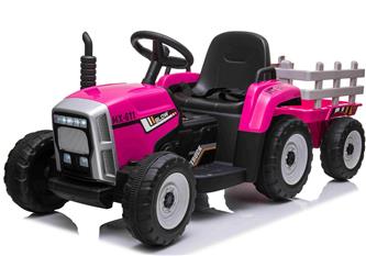 EL Traktor med trailer Pink 12V m/2.4G, konstlädersäte, Gummihjul