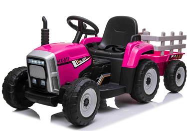 EL Traktor med trailer Pink 12V m/2.4G, konstlädersäte, Gummihjul