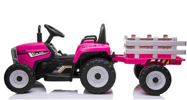 EL Traktor med trailer Pink 12V m/2.4G, konstlädersäte, Gummihjul-2