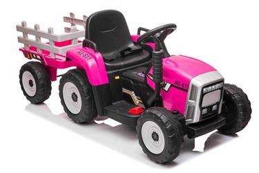 EL Traktor med trailer Pink 12V m/2.4G, lädersäte, Gummihjul-3