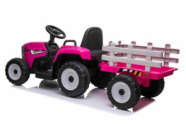 EL Traktor med trailer Pink 12V m/2.4G, konstlädersäte, Gummihjul-4