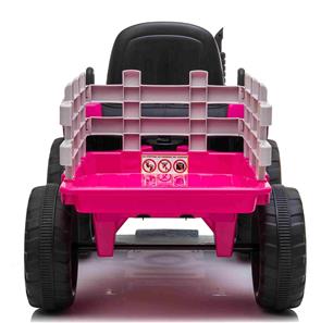 EL Traktor med trailer Pink 12V m/2.4G, konstlädersäte, Gummihjul-5