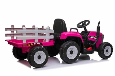 EL Traktor med trailer Pink 12V m/2.4G, konstlädersäte, Gummihjul-6