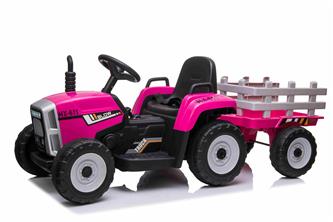 EL Traktor med trailer Pink 12V m/2.4G, konstlädersäte, Gummihjul-7