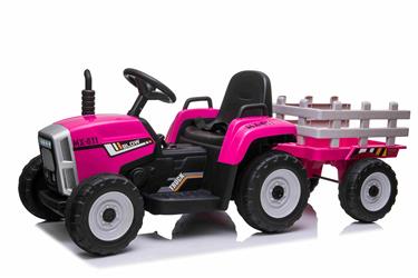 EL Traktor med trailer Pink 12V m/2.4G, konstlädersäte, Gummihjul-7