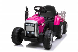 EL Traktor med trailer Pink 12V m/2.4G, konstlädersäte, Gummihjul-8