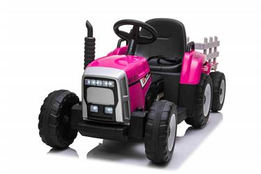 EL Traktor med trailer Pink 12V m/2.4G, konstlädersäte, Gummihjul-8