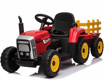 EL Traktor med trailer Röd 12V m/2.4G, lädersäte, Gummihjul