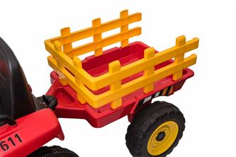 EL Traktor med trailer Röd 12V m/2.4G, lädersäte, Gummihjul-10