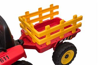 EL Traktor med trailer Röd 12V m/2.4G, konstlädersäte, Gummihjul-10