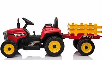 EL Traktor med trailer Röd 12V m/2.4G, konstlädersäte, Gummihjul-2