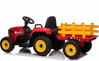 EL Traktor med trailer Röd 12V m/2.4G, konstlädersäte, Gummihjul-3