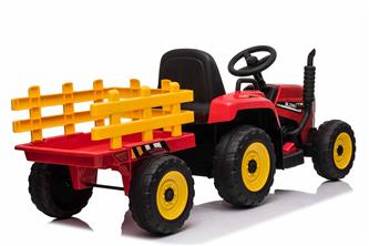 EL Traktor med trailer Röd 12V m/2.4G, lädersäte, Gummihjul-5