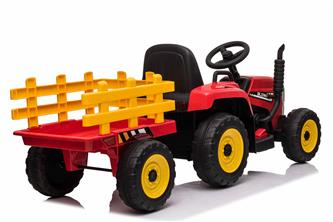 EL Traktor med trailer Röd 12V m/2.4G, konstlädersäte, Gummihjul-5