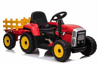 EL Traktor med trailer Röd 12V m/2.4G, konstlädersäte, Gummihjul-6